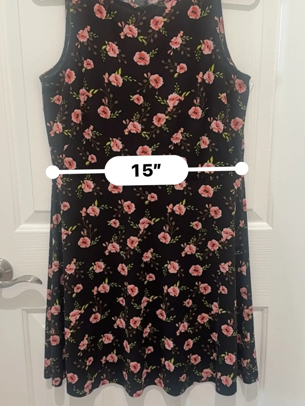 Charming Charlie Black Floral Sleeveless A-Line Dress w/Pink Roses